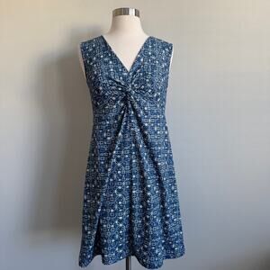 Eddie Bauer Activewear Dress Blue White Knot Front V-Neck Sleeveless PS